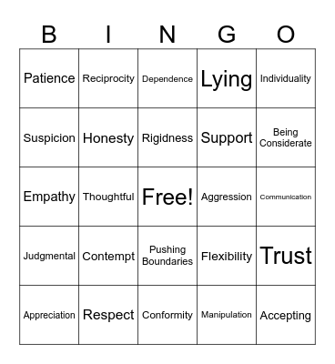 Green Lights-Red Flags Bingo Card