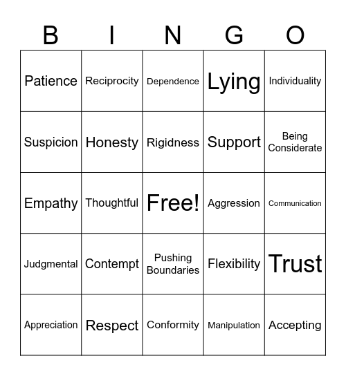 Green Lights-Red Flags Bingo Card