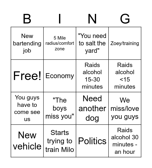 Game Night Fun Bingo Card