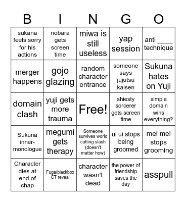 jjk leak night bingo 255 Bingo Card