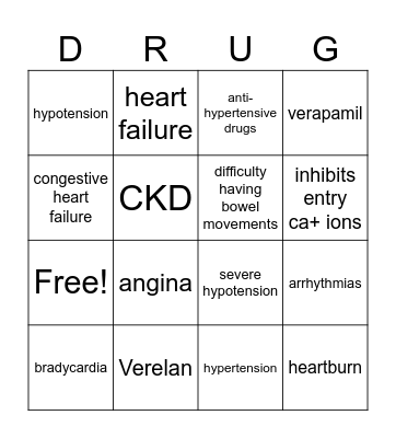 Verapamil Bingo Card