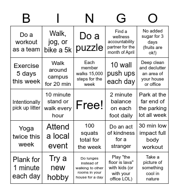 WELLNESS BINGO Card
