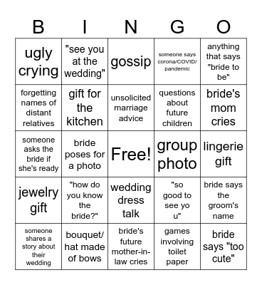 Bridal Shower Bingo Card