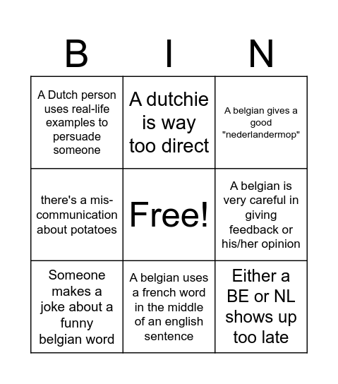 Cultural bingo Card