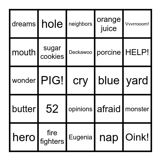 Mercy Watson Saves the Day Book #1 Bingo Card