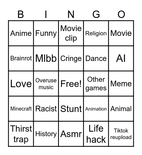 Flash4U's youtube shorts bingo! Bingo Card