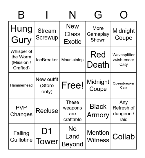 Untitled Bingo Card