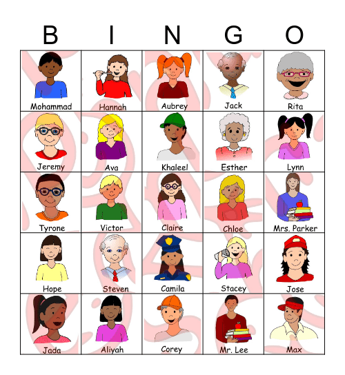 Guess Who Bingo Card
