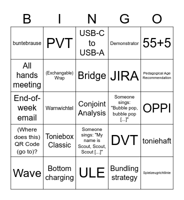 Tonies Bingo Card