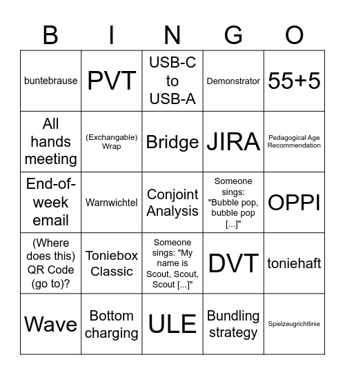 Tonies Bingo Card