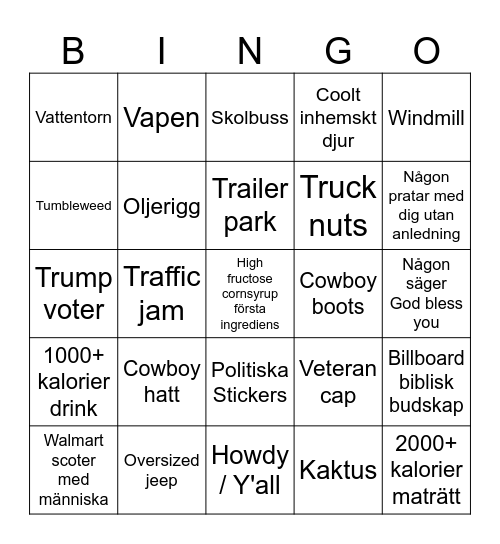 USA Bingo Card
