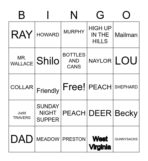 Shilo Bingo Card