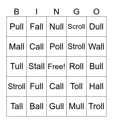 All, Ull, Oll Bingo Card