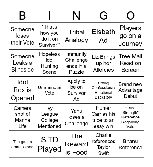 Survivor 46 Episode 5 Bingo Card