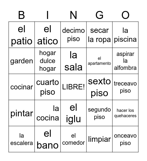 LA CASA Bingo Card