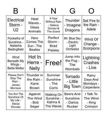 Titles with Weather Conditions (Double Bingo) Bingo Card