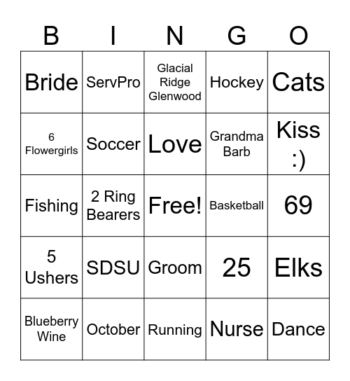 Madisson's Bridal Bingo Card