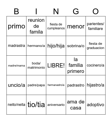 la familia Bingo Card