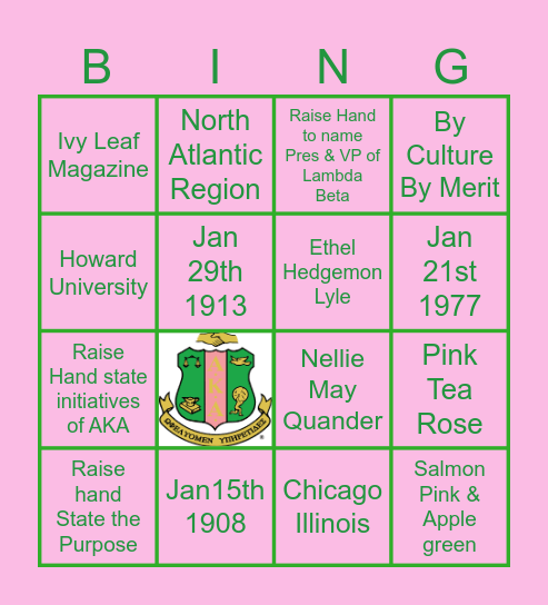 Alpha Kappa Alpha Sorority Inc. Edition Bingo Card