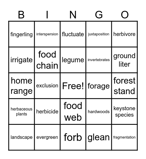 Wildlife Words 30 - 60 Bingo Card