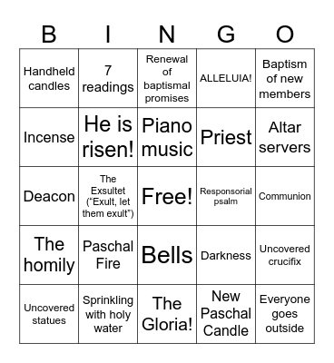 Easter Vigil Bingo Card