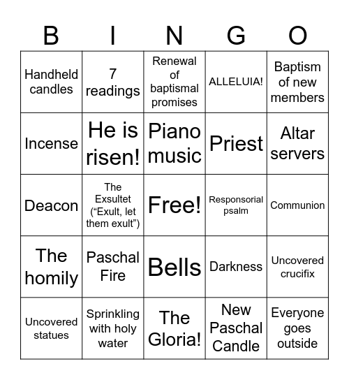 Easter Vigil Bingo Card