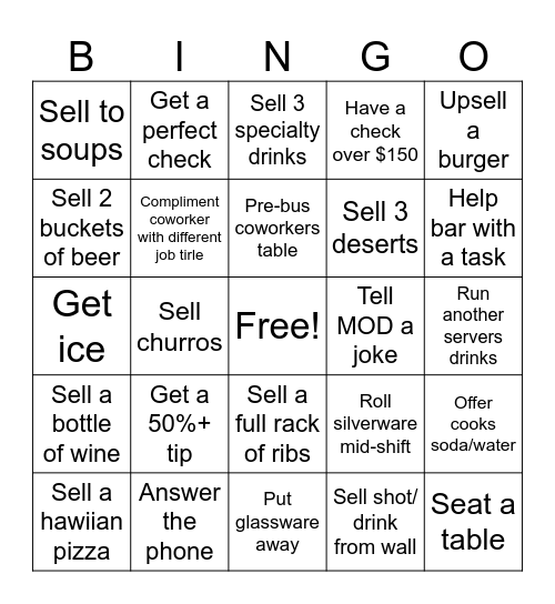 Service Bingo Card