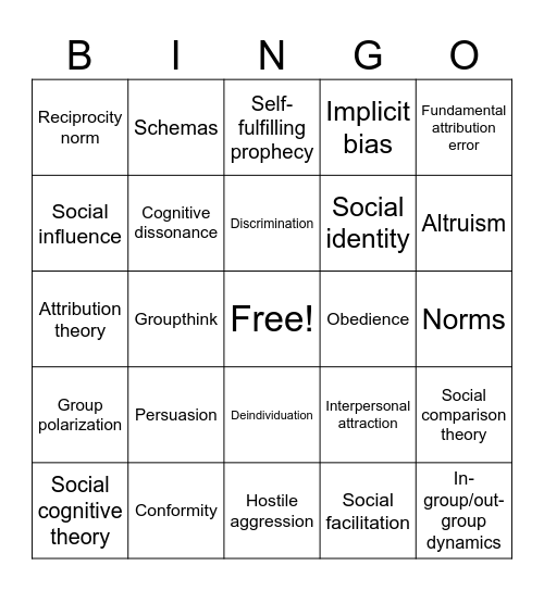 Social Psych Bingo Card