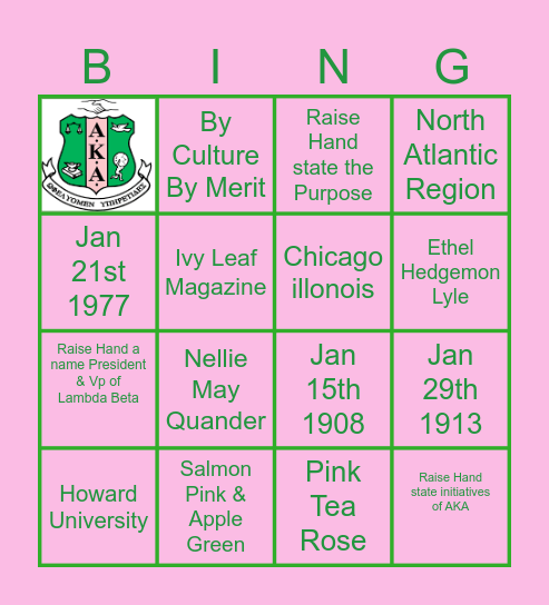 Alpha Kappa Alpha Edition Bingo Card