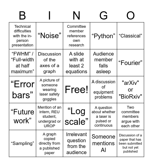 Nili's Defense! Bingo Card