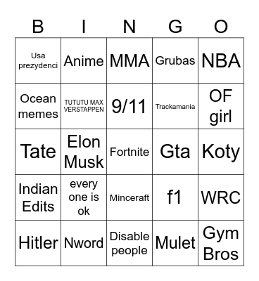 Reels Bingo Card