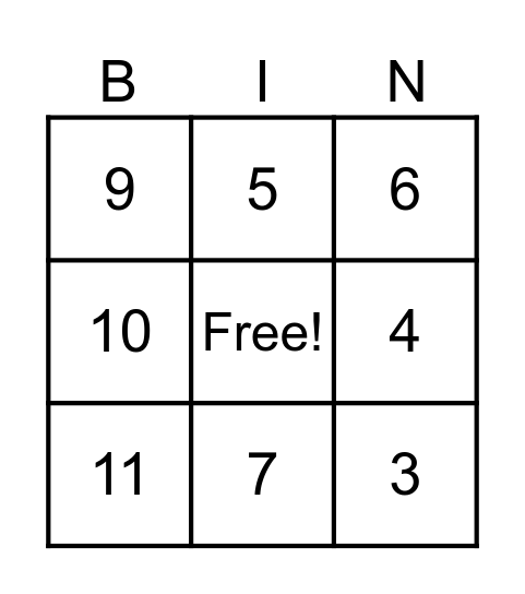 Kindergarten Bingo Card