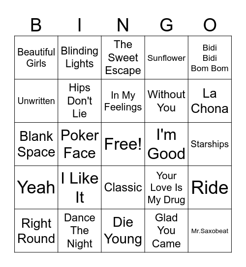 YLC Karaoke Bingo Card