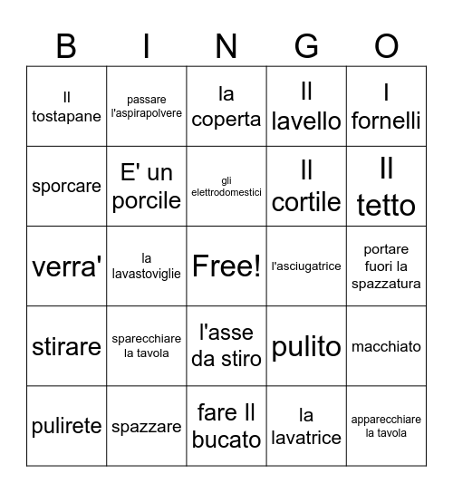 Italiano - Le faccende! Bingo Card