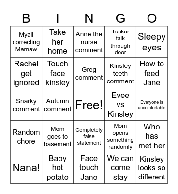 Family visit bingo Card