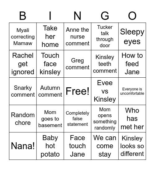 Family visit bingo Card