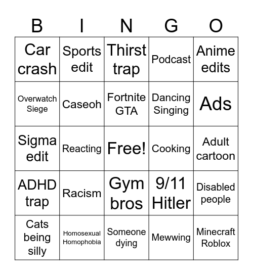 Instagram Reels bingo Card