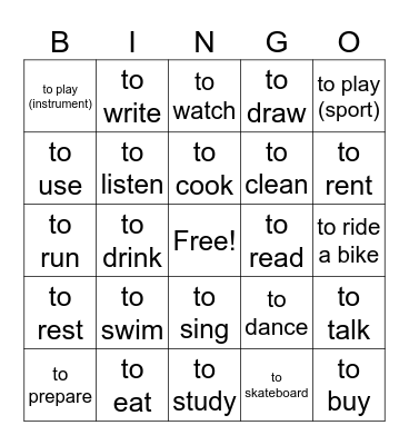 Spanish Verbs Bingo Card