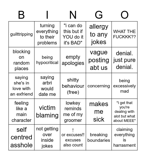 looking back at S convos bingo Card