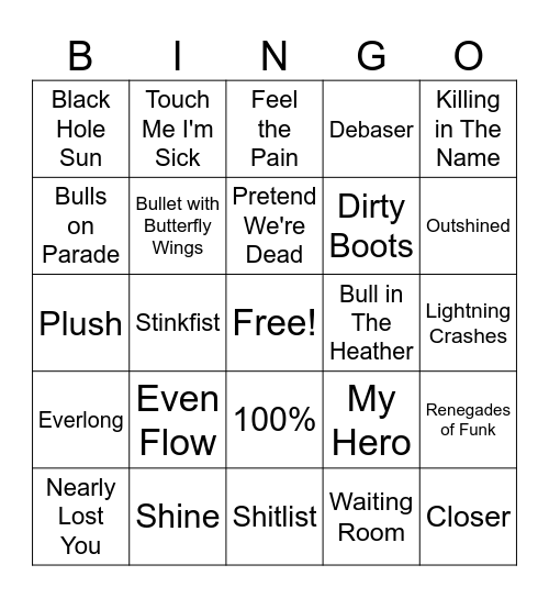 90s Grunge Bingo Card