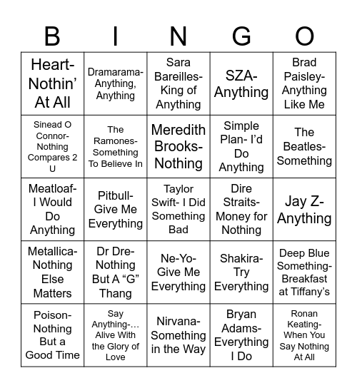 Radio Bingo Anything, Everything, Something, Nothing Bingo Card