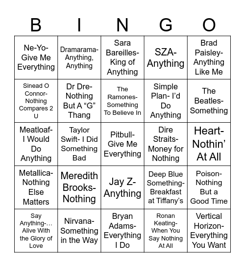 Radio Bingo Anything, Everything, Something, Nothing Bingo Card