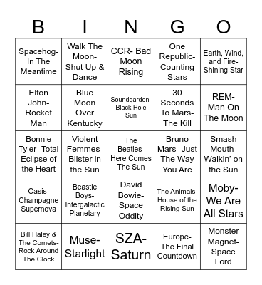 Radio Bingo The Cosmos Bingo Card