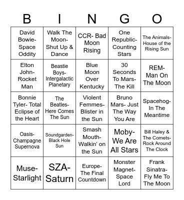 Radio Bingo The Cosmos Bingo Card