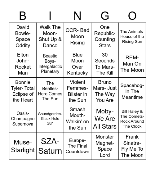 Radio Bingo The Cosmos Bingo Card