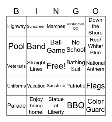 Memorial Day Bingo Card