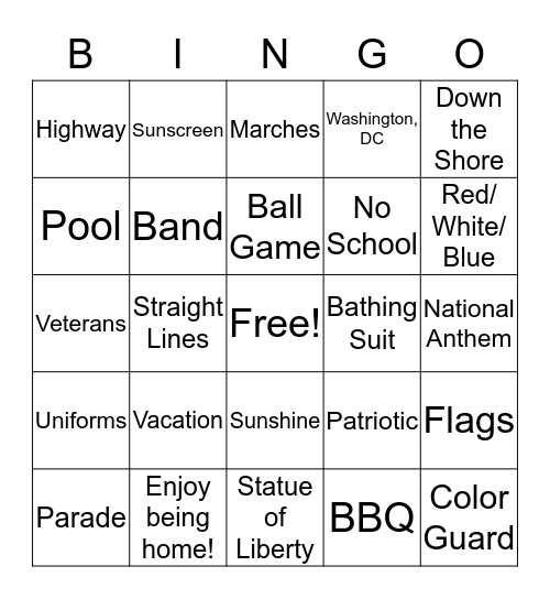 Memorial Day Bingo Card