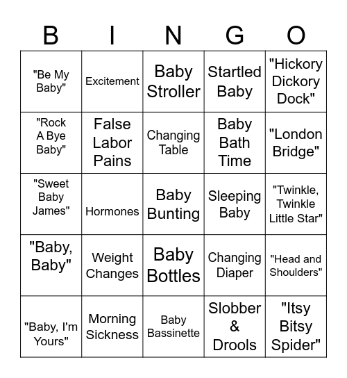 St. Stephen Baby Shower Bingo Card
