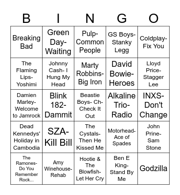 Radio Bingo Matt's Favorites #1 Bingo Card