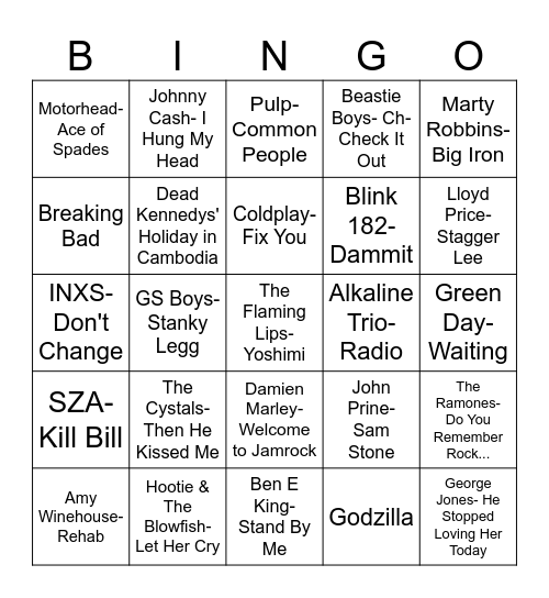 Radio Bingo Matt's Favorites #1 Bingo Card